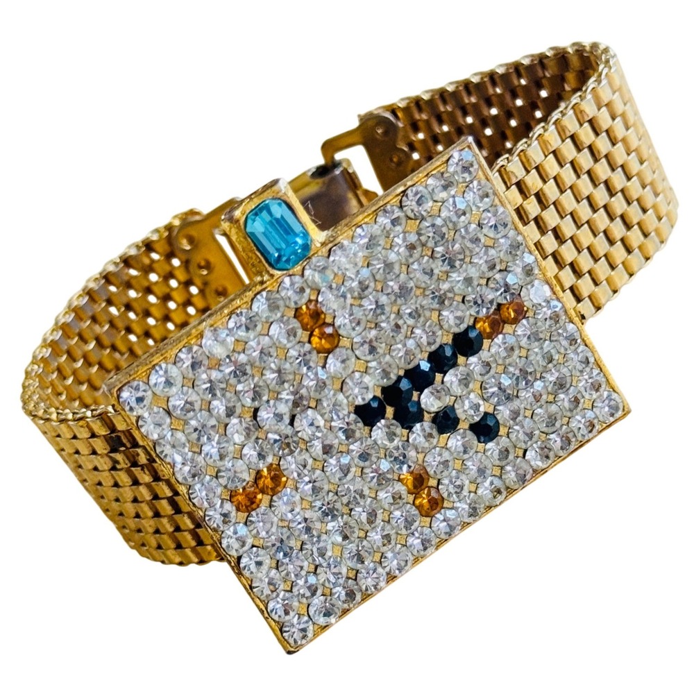 VTG Sonia Demaria Italy Bracelet Wristwatch Chunky rhinestone LDeMaria Couture